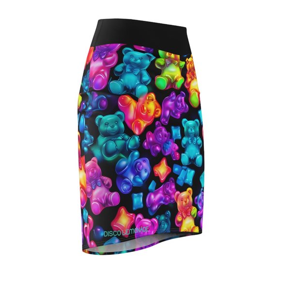DISCO LEMONADE Print Candy Bear, Pencil Skirt Midi Skirt Body Con Festival - Picture 4 of 7